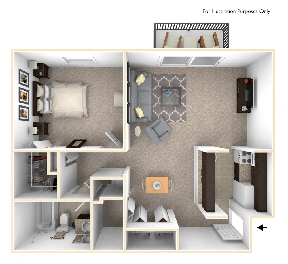 1-Bed/1-Bath, Orchid View Floor Plan at Eastgate Woods Apartments, Batavia